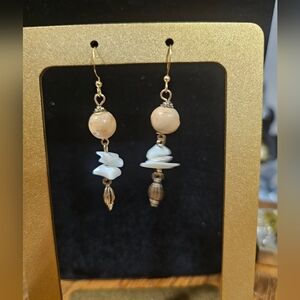 Goldtone wood & shell earrings